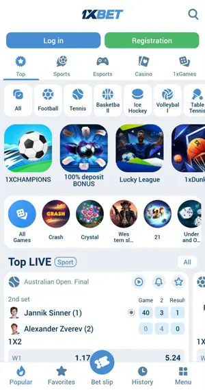 Casino section of 1XBET