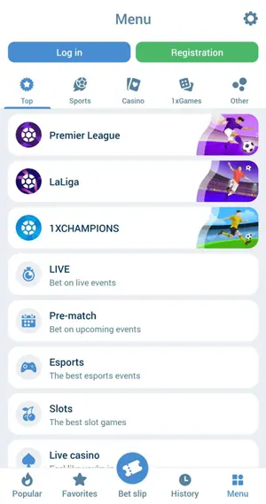 Live betting inside the app